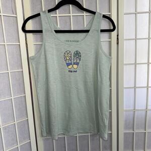 Life Is Good Blue Cotton Tank Top Flip Out Flop Graphic‎ Tee Beach Outdoors XS